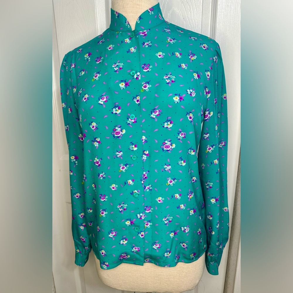 Vintage DVF Teal Floral Blouse